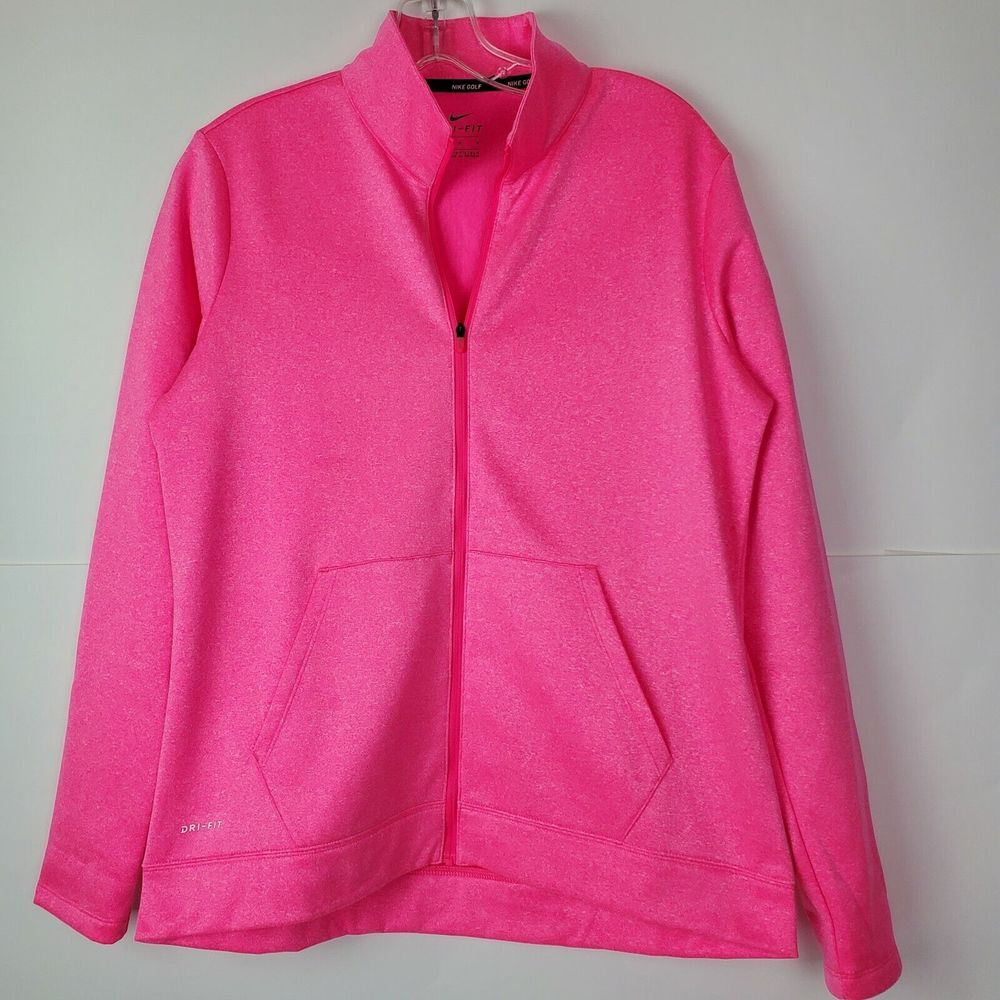 Nike Golf Dri-Fit Full Zip Hot Pink Jacket Women's Medium‎ LS Pockets